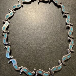 Vintage sterling silver Mexico  turquoise inlay necklace Excellent